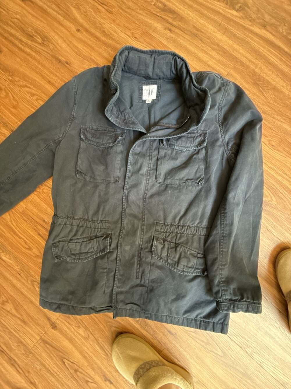 Gap Men's Navy Blue Military Jacket with Hidden Hood Size Medium